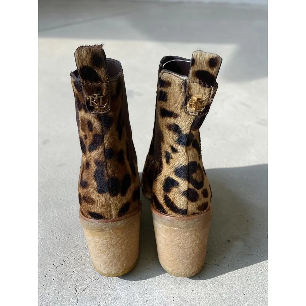 Lauren Ralph Lauren Marianna Chelsea Boots Brown Calf Hair Leopard Size 6.5 NWOB
